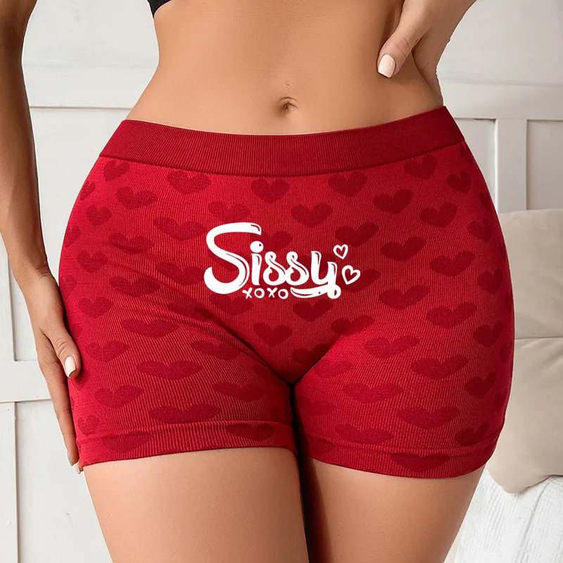 Love Heart Pink Knitting Underwear Funny SISSY Print Women\'s Sexy Underwear Female High-waisted Comfortable Breathable Panties