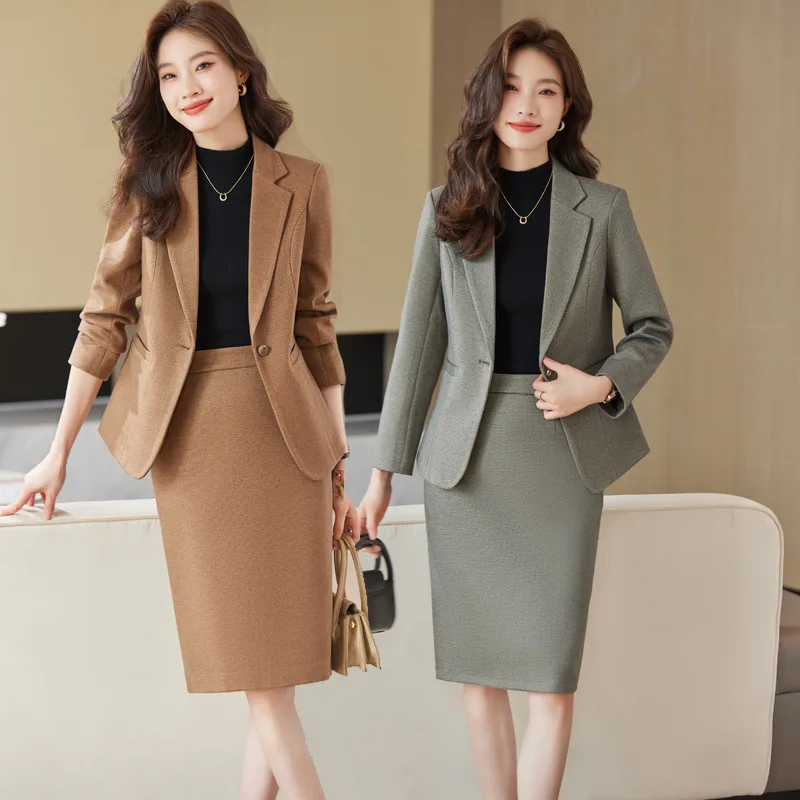 

Khaki Slim-Fit Suit Jacket for Women Autumn New High-End Temperament Goddess Temperament Suit Business Suit