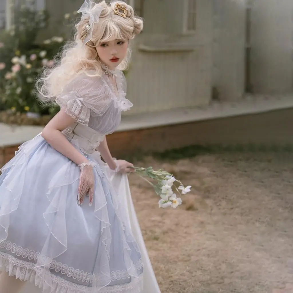 حورية البحر الدموع التصميم الأصلي لوليتا فستان النمط الياباني مزاجه الحلو الإناث تنورة غير رسمية 6375 #5