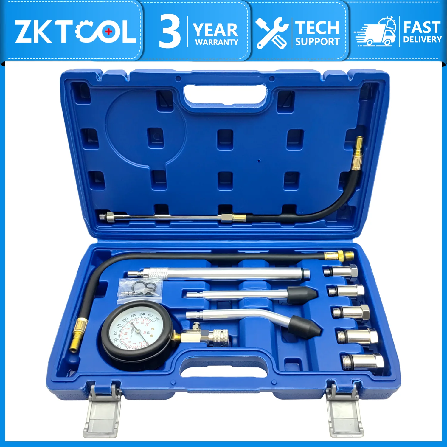 ZKTOOL Motor-Kompressionstester-Set 0-300PSI Zylinderdruckmessgerät Diagnose-Set mit Adaptern und Schlauch für Auto und Motorrad