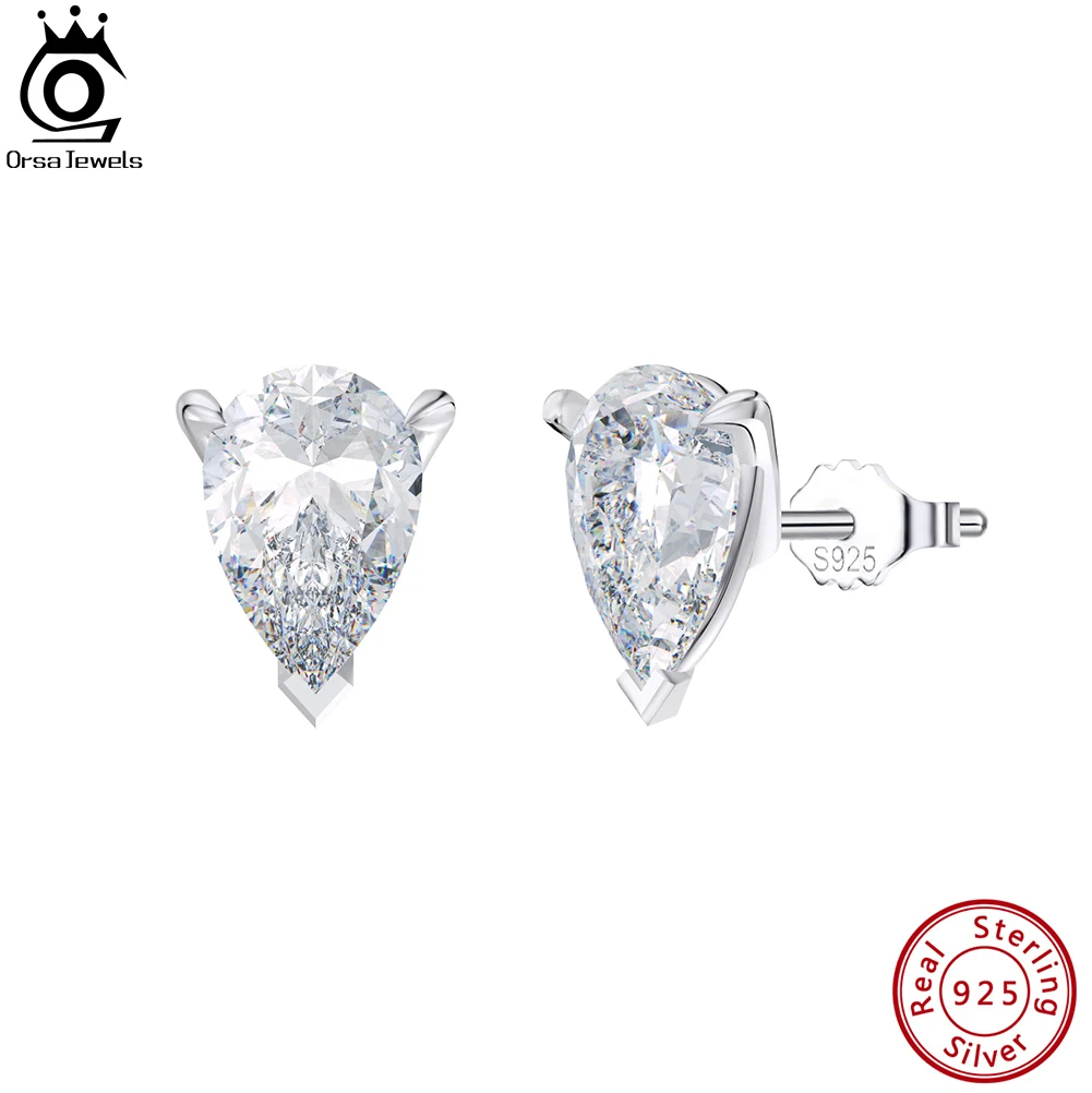 

ORSA JEWELS 925 Sterling Silver Brilliant 8A Premium Cubic Zirconia Stud Earrings for Women Wedding Anniversary Jewelry LZE02