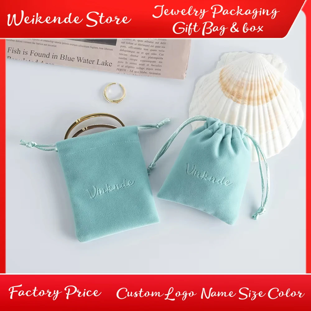 

100Pcs Bulk Custom Logo Velvet Drawstring Bags Jewelry Package Bags Christmas Wedding Gift Bags small Earrings Rings Pouches