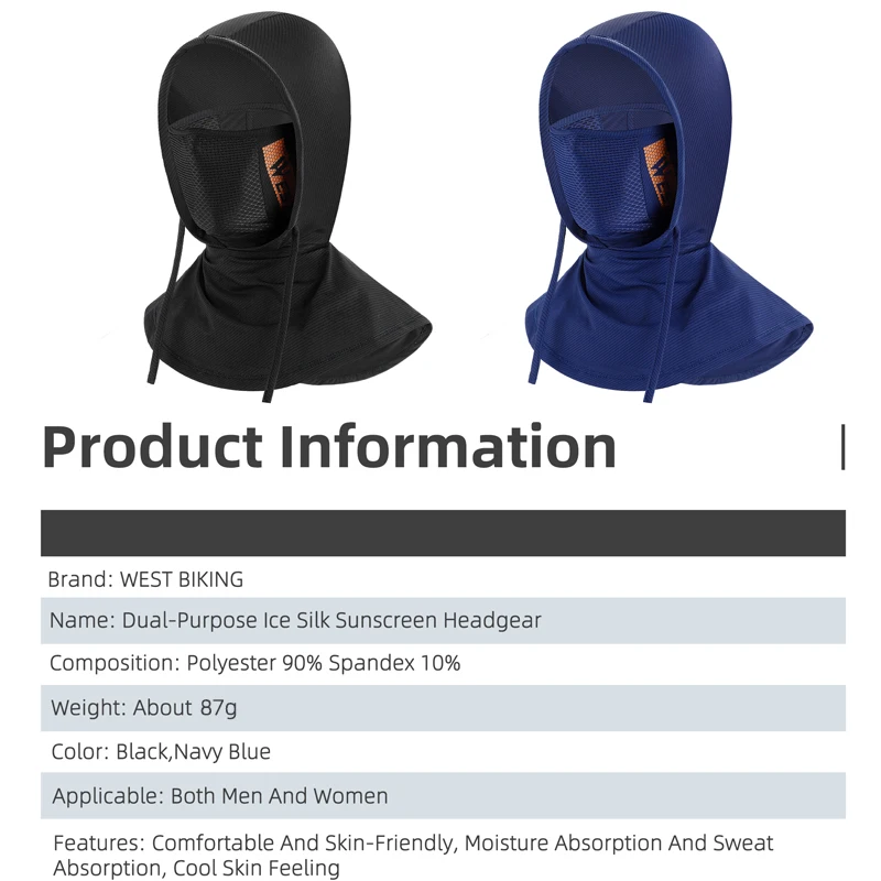 WEST BIKING Cycling Cap Summer Cool Balaclava Ice Silk Anti-UV Full Face Cover Scarf Bicycle Sport Headwear Bike Helmet Liner