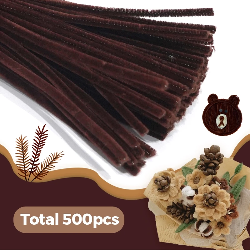 500 Pieces Pipe Cleaners Chenille Stems 5 Assorted Brown Colors Craft Supplies Bulk for DIY Art and Craft Projects Creative Gift