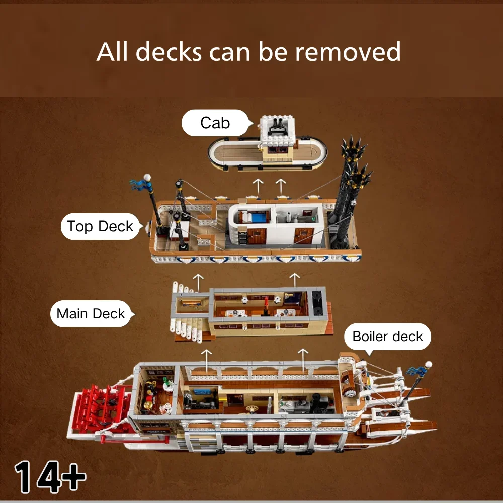 2025NEW 4090P 21356 Steam Creative River Steamboat blocs de construction modèle de navire Transport briques jouets cadeau de noël pour enfant adulte