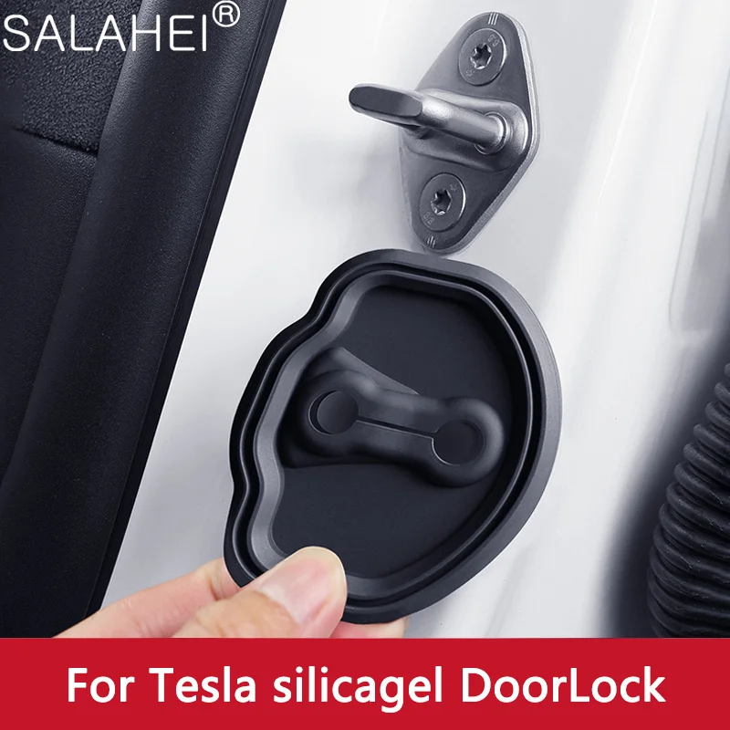 

Silicone Car Decoration Door Lock Cover for 2017-2023 Tesla 3/Y/X Auto Anti-scratch Shock Absorber Cushion Interior Accessories