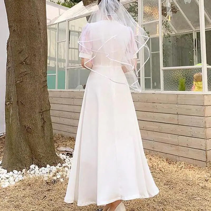 V-neck Simple Wedding Dresses Elegant Ankle-length A Line Bridal Dress With Short Sleeve New Formal Evening Dress Customized