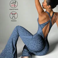Nuevo Body con estampado de leopardo para mujer, pantalones acampanados sin costuras, monos sexis de una pieza para Fitness, monos elásticos con espalda cruzada para Yoga