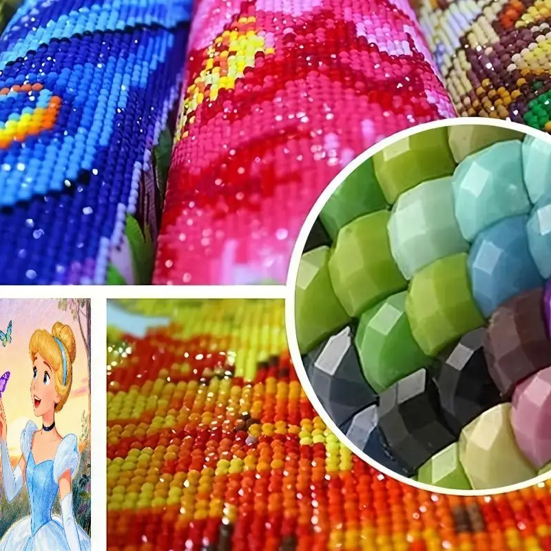 1 szt. Zestaw do malowania diamentami 5D, DIY haft kryształkami, magiczna sztuka Disneya: Kopciuszek i Wróżka Matka Czarodziejka