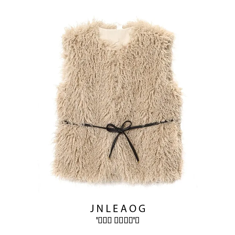 

JNLEAOG, осенний новый женский модный пушистый жилет, роскошный коврик, круглый, из полиэфирного волокна, без застежки на пуговицы