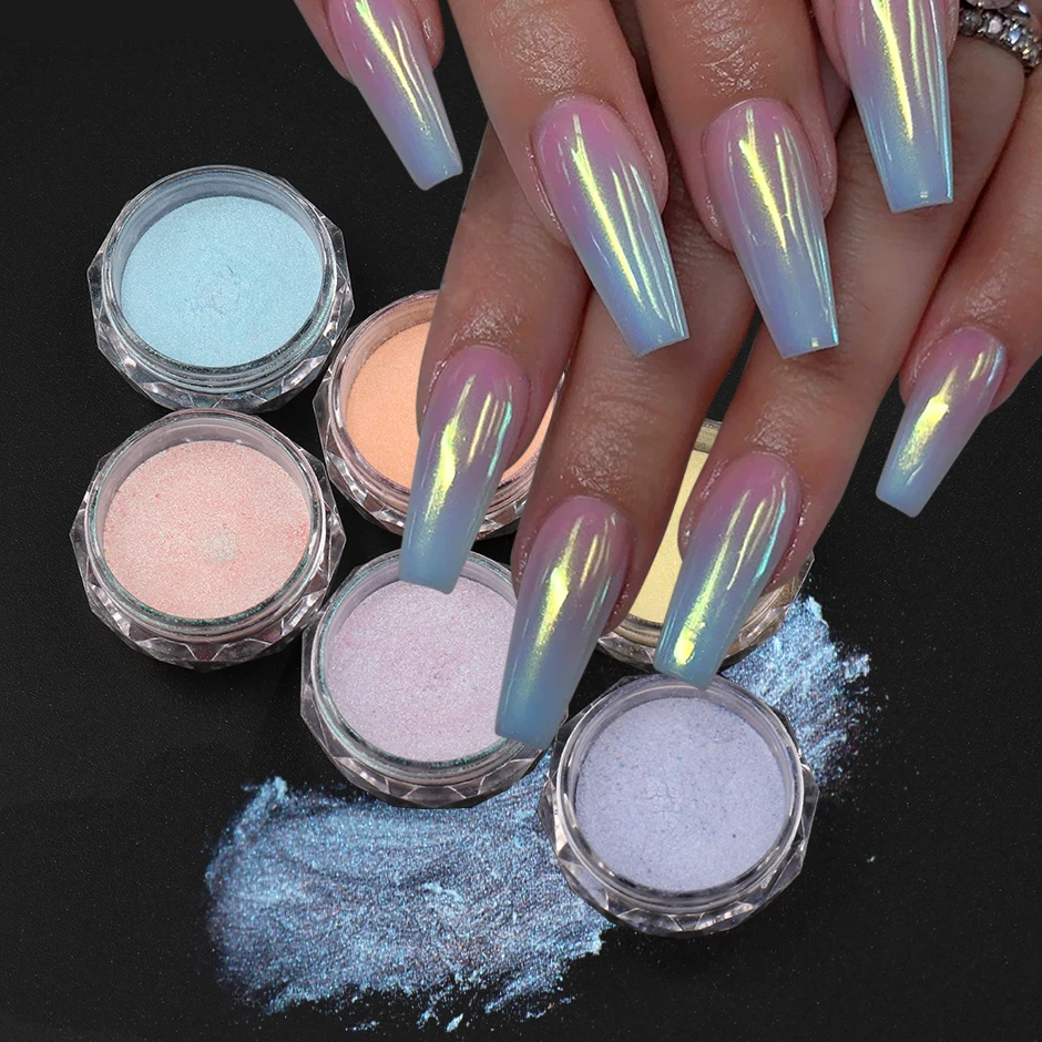 Fairy Aurora Nail Pigment Powder Holographic Fine Chrome Rubbing Dust Shimmer Gentle Glitter Mirror Polish Decoration Flash LYHL