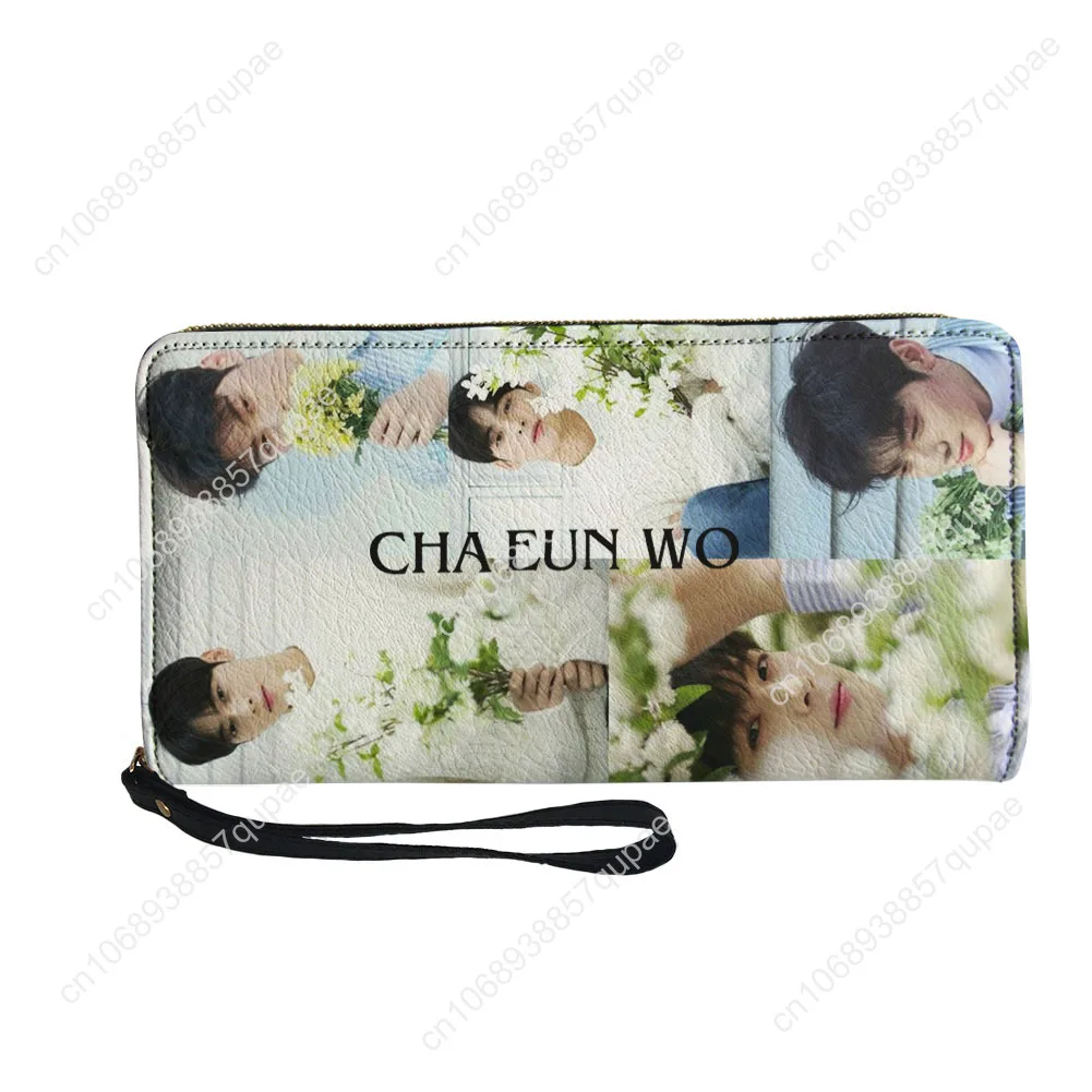 KPOP Cha Eun Woo Custom Wallet Purse Mens Womens Teenagers Zipper Long Wallets Double Print  Portable Wallet Gift Bag