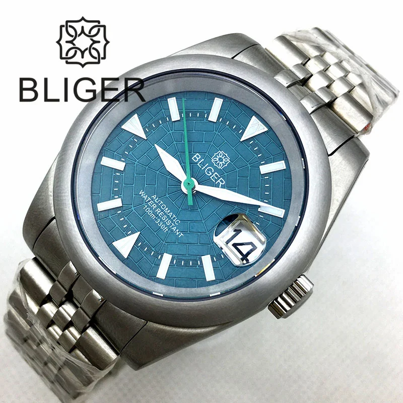 BLIGER 36mm/39mm NH35A Automatic Watch For Men Turquoise Green Dial Sapphire Glass Luminous Index Jubilee Bracelet Date Function