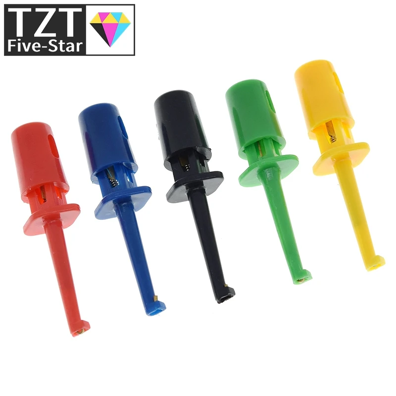 TZT 10Pcs Mini Single Test Hook Clip Test Probe for Electronic Testing IC Grabber Small Size Round Crocodile Clip Hook Test Clip