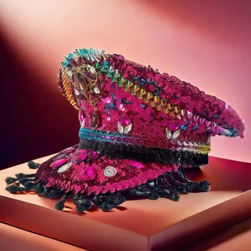 Cappello per costume di Halloween HongLuan, cappelli da capitano con strass per donna festival Burning Man, accessori femminili cosplay