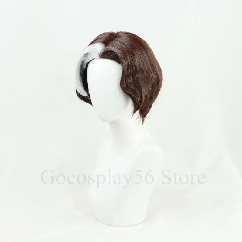 zz04zz12Hades Wig Emet-Selch Cosplay Boss Brown Short Curly Synthetic Hair Heat Resistant Halloween Role Play