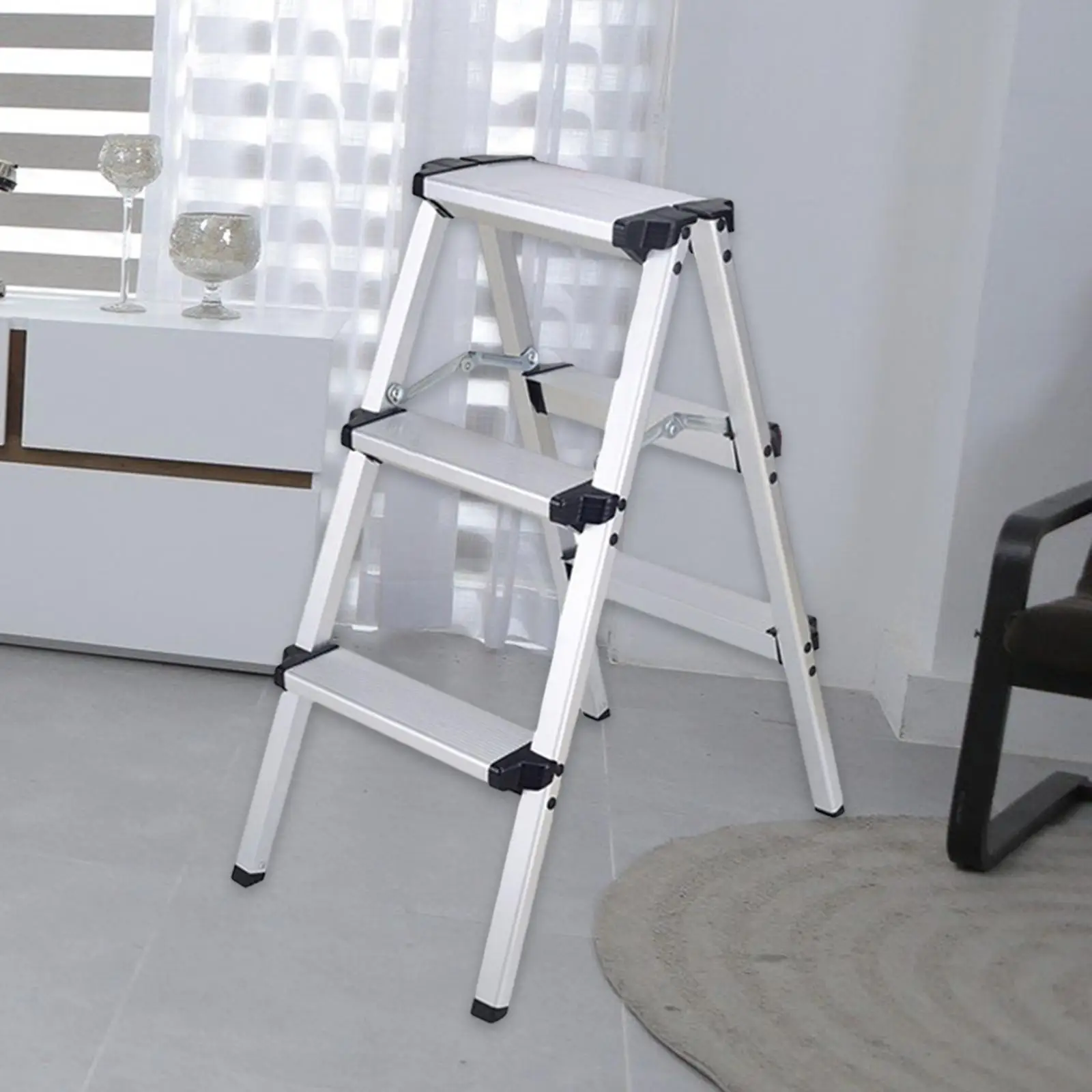 3 Step Stool Herringbone Ladders Storage Shelf Rack Ladders for Outdoor Working Household