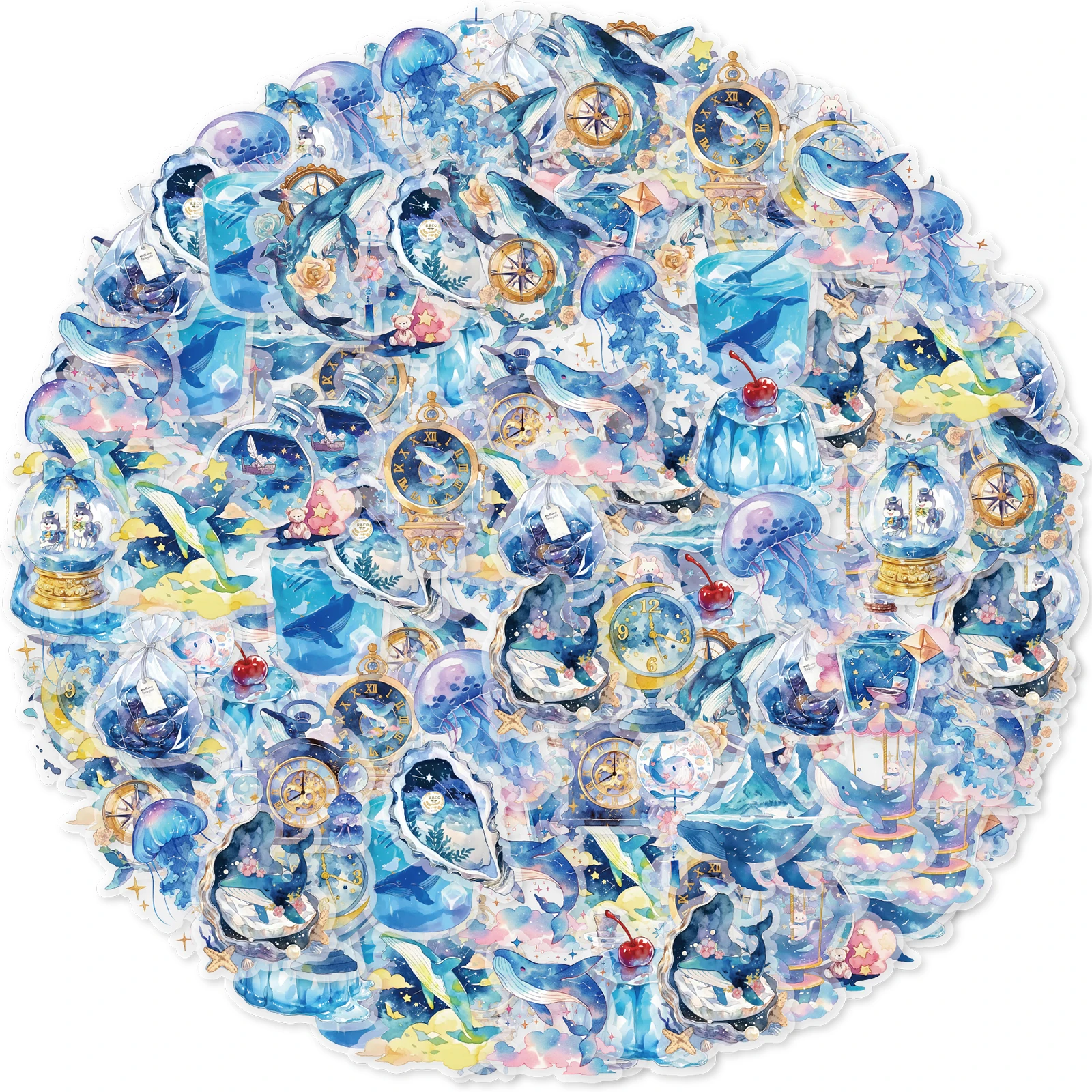 20pcs Blue Whale Tidal Pattern Decal for Notebooks, Water Bottles, Suitcases, Guitars, Handmade Scrapbooks, Kids Stickers