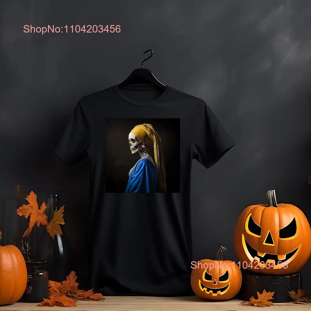 Surreal Skull T Shirt Girl with a Pearl Earring Reinterpretation Vermeer Inspired Unique Art Halloween