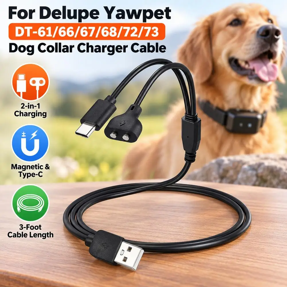 2 In 1 USB Charging Cable For Delupe Dog Shock Collar Magnetic Replacement Power Cord For Yawpet Training Remote Receiver