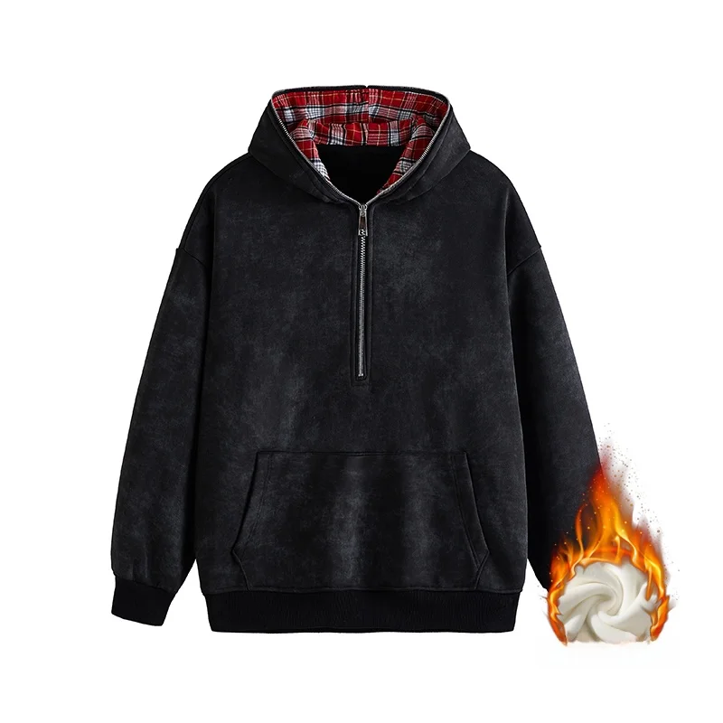 

Hooded Sweatirt Men's Autumn Winter Thiened Fce f Zip Loose American Sle Long Sve Casual Youth Faionable