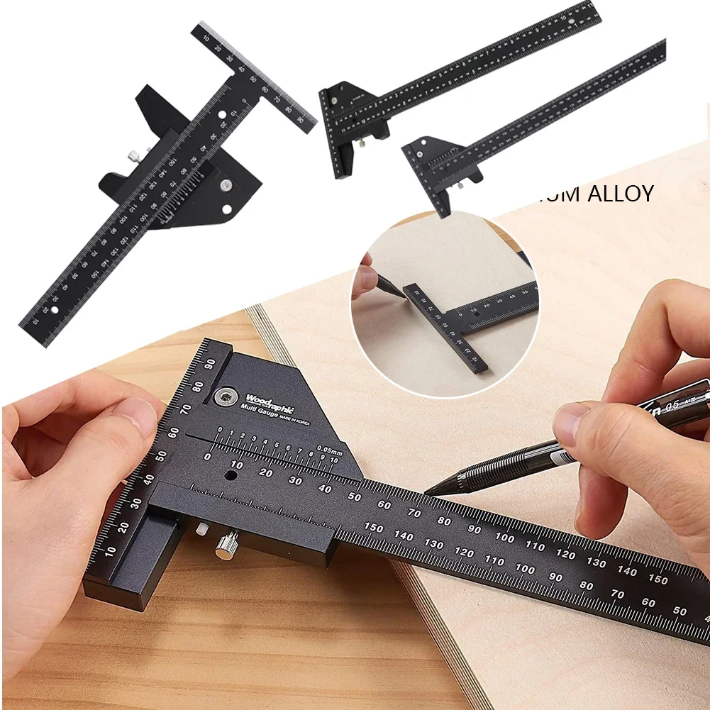 Multi Marking Gauge Aluminum Alloy Scribing Mark Line Ruler Back Magnet Woodworking Scriber Removable Limit Gauge Measuring Tool