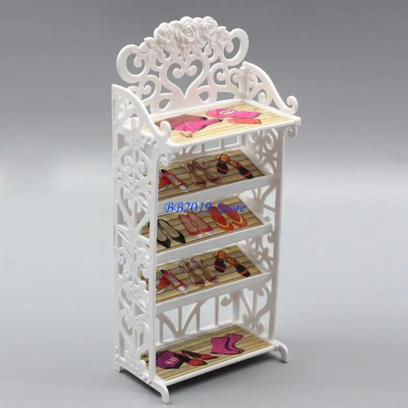 Q0KB Realistic Mini Shoe Shelf Multi Layer Shoe Rack Dollhouse Furniture Girls Gift