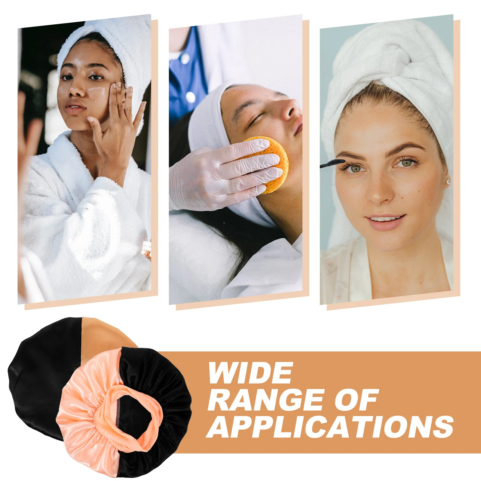 

2Pcs Stylish Wide Brim Sleep Hat Breathable Design Full Coverage Protection Decorative Elastic Cap for Travel Daily Grooming