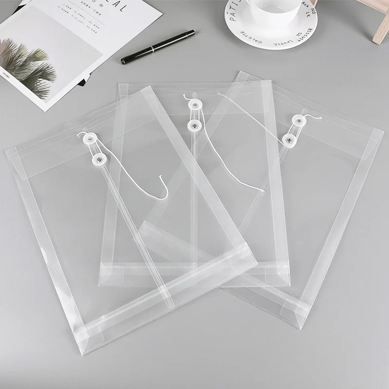 

30pcs/lot Transparent Envelope Storage Bag Thicken A4 Large Capacity File Bag Tied Buckle Durable Contract Office Stationery