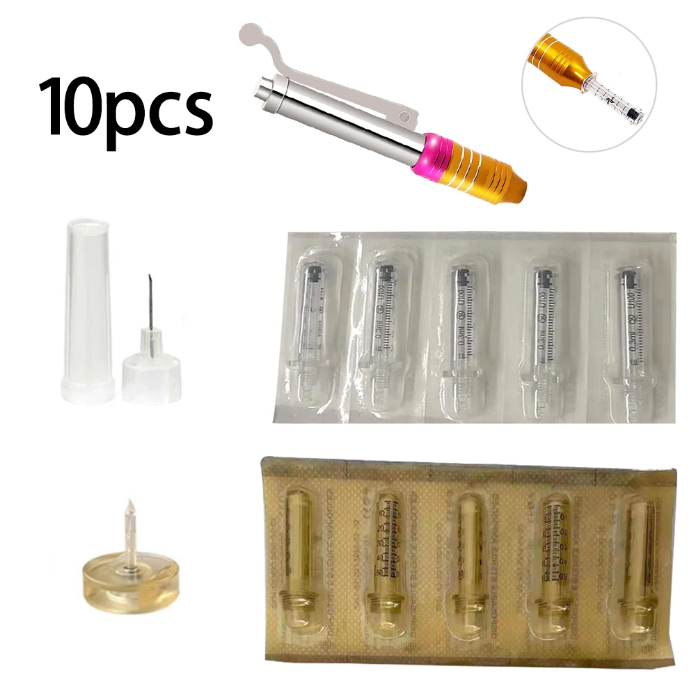 10pcs High Pressurized Pen Gun Hyaluron Pen Wrinkle Removal Hyaluronic Pen For Lip Filler Injection Syringe Needle Ampoule Head