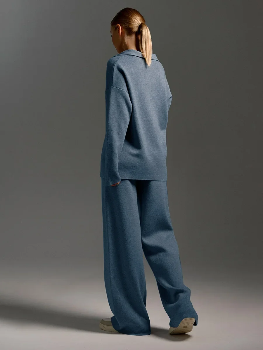 Knitted Sweater Home Suit Autumn Winter Korean Loose 2 Piece Sets Women Outfit Sweater Pullover Wide Leg Pants Sets Sleepwear