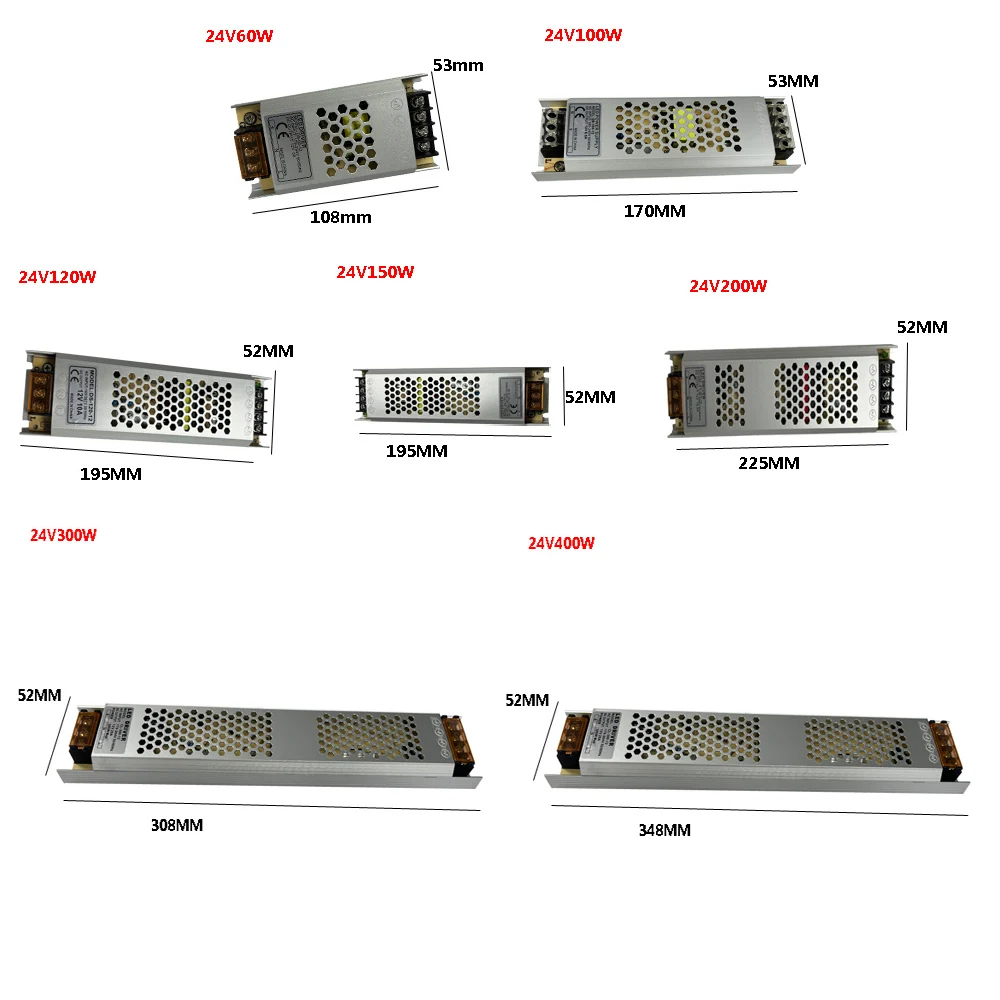 Alimentatore LED a striscia ultrasottile 12V 24V SMPS 12V24V AC-DC 220V A 12V 24V 60W 100W 120W 300W 400W Alimentatore switching