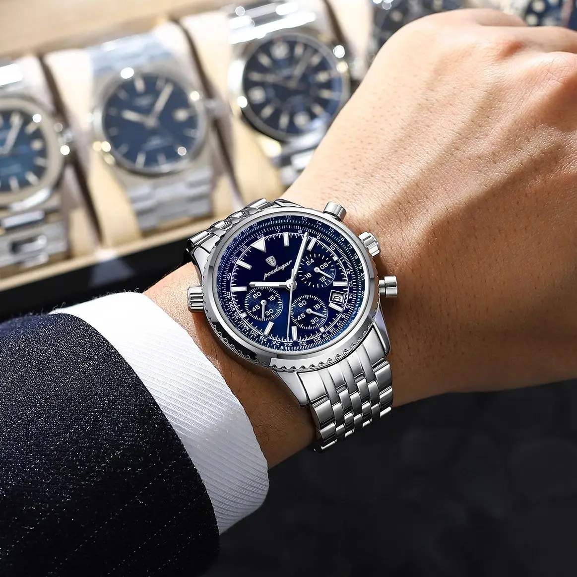 POEDAGAR Fashion Military Men's Watches Waterproof Luminous Date Chronograph Man Watch Stainless Steel Luxury Quartz Male Clock