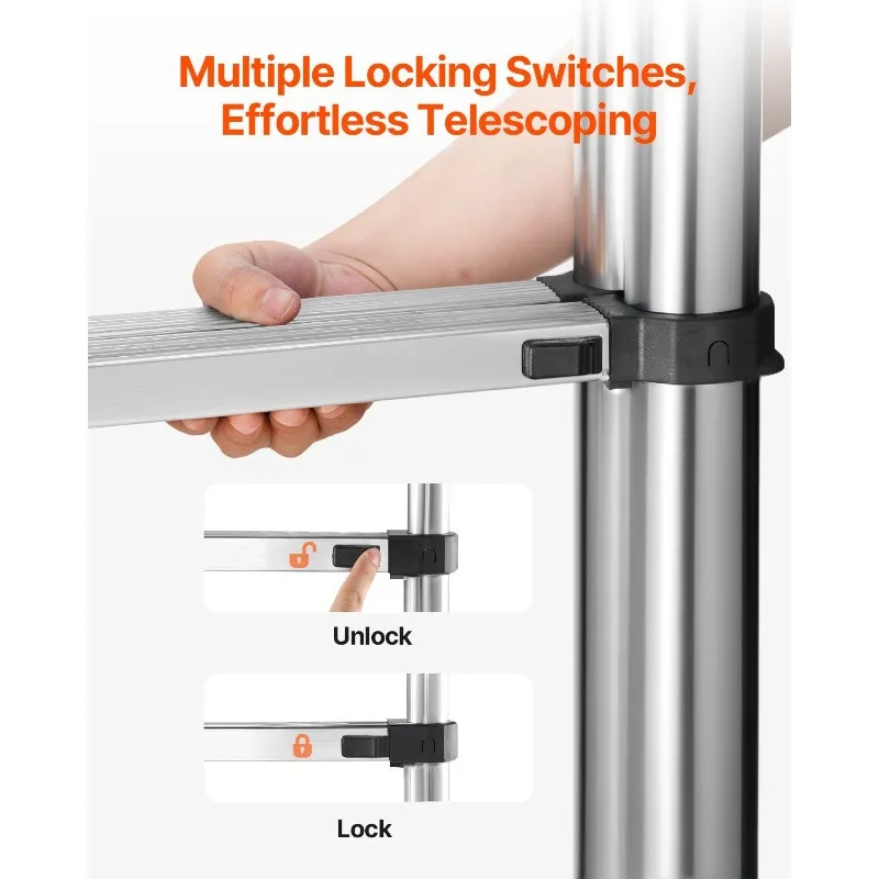 Telescoping Ladder A-Frame Stainless Steel Extension Step 16.5ft Portable Ladder