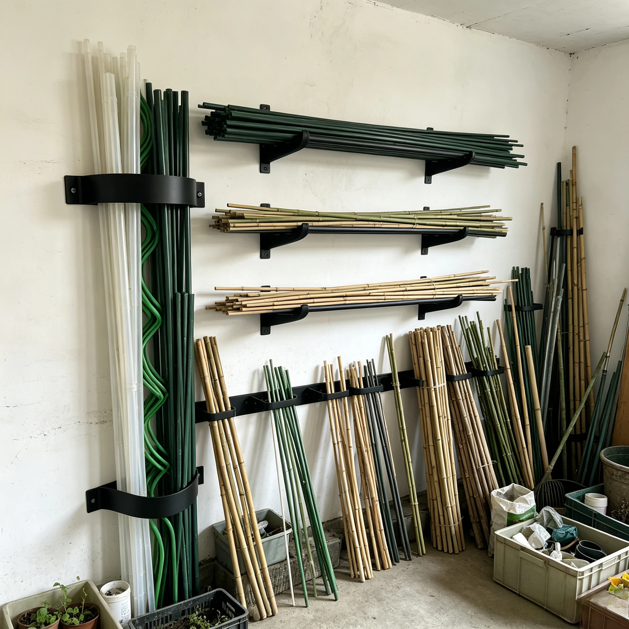 Wall Mounted Multi-Purpose Corner Tool Storage Rack Drill Install Holder for Brooms Mops Garage Yard Workshop