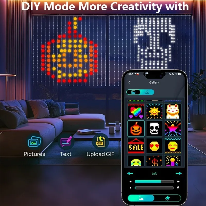 400LEDs Smart Curtain String Light Bluetooth APP Control Christmas Fairy Light DIY Pattern Waterproof for Indoor Outdoor Decor