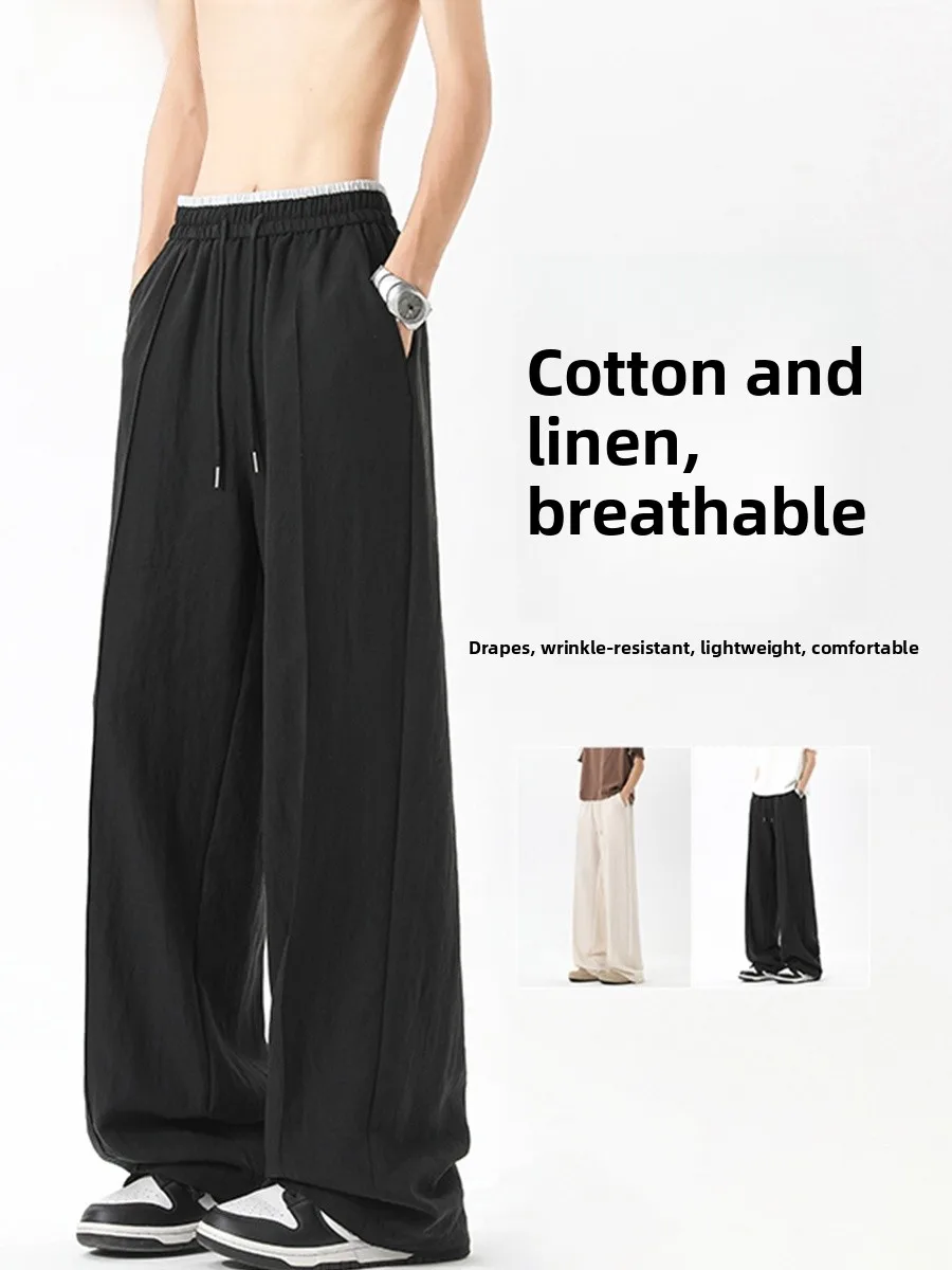 

Retro Japanese Sle Men's Loose Straight Leg Casual Pants Drapey Workwear Trousers Wide Leg Long Pants Street Sle Trendy B...