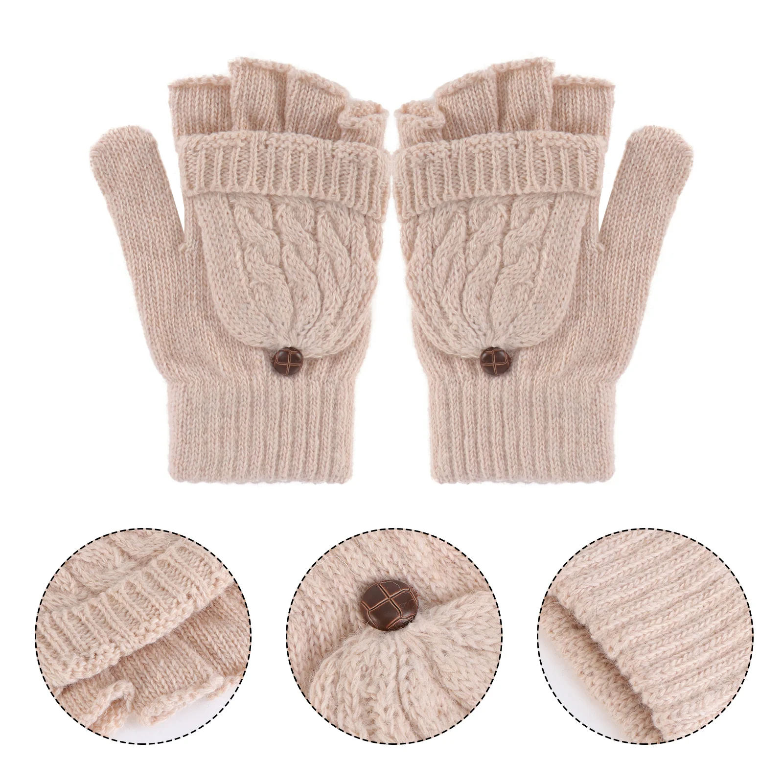 Black Fingerless Gloves Hand Warmers Women Wool Twist Mitten Winter Beige Man Miss