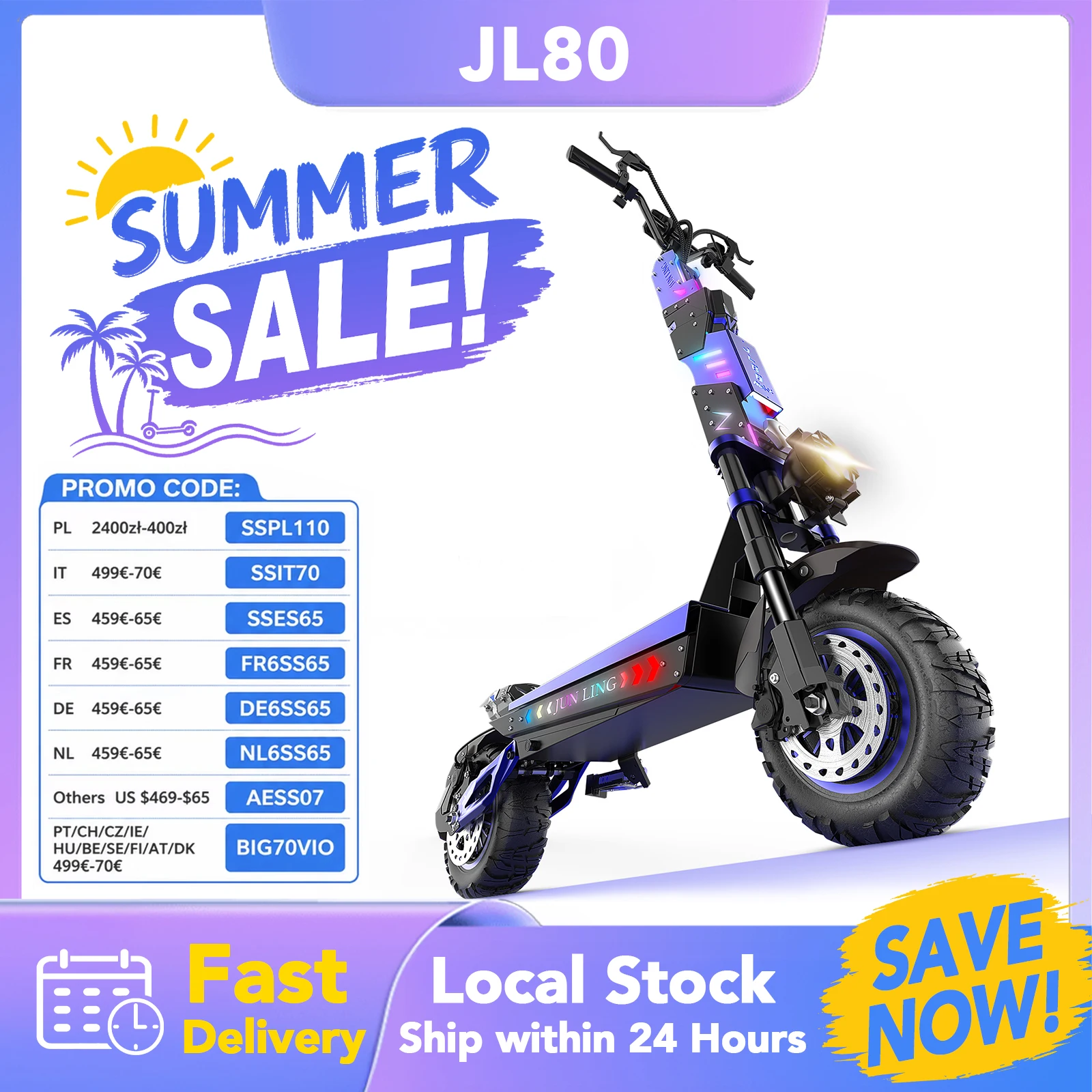 Scooter Eléctrico JL80 de 6000W con Doble Motor para Adultos, 60V30Ah, 65km/h, Neumáticos Todoterreno de 12'', Frenos de Aceite Delanteros y Traseros