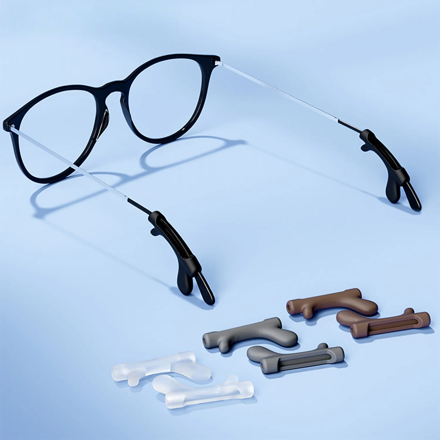 4 Pairs Pack Silicone Anti-slip Ear Hooks for Glasses Gun Shape Soft Eyeglass Ear Grips Protector Prevent Slipping
