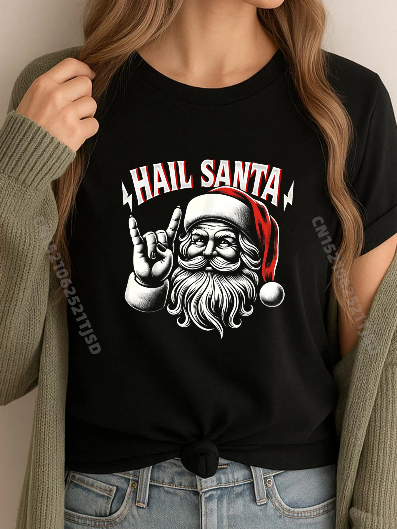 

Sleigher Santa Claus Me Tal Funny Hail Santa Christmas T Shirt Woman 100℅ Cotton Men's Cotton T-Shirt Vintage