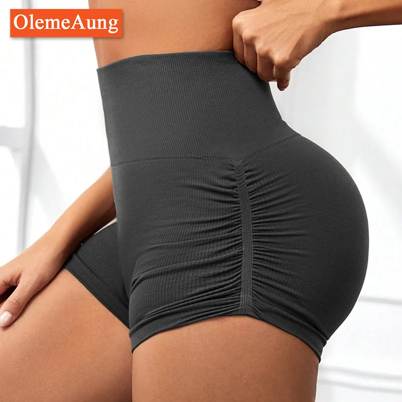 

-Border Pleated Long Pants Three-Quarter Pants Women High Waist Peach Quick-Drying Tight Sports Shorts Running Threaded