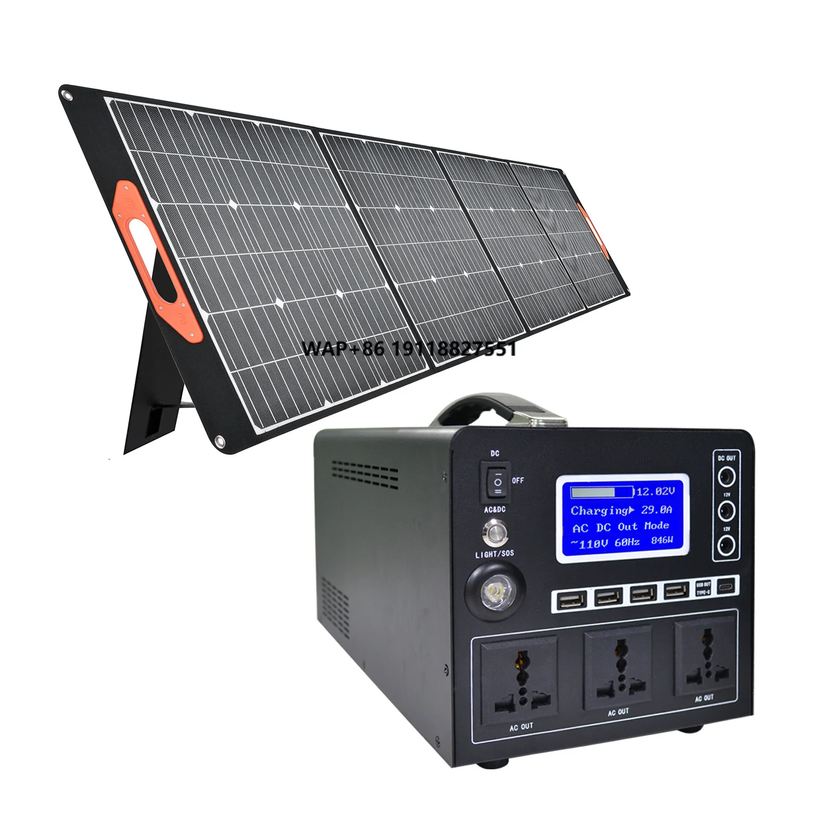 

500 Watt Portable Power Station Solar Generator Pure Sine Wave Lithium Ion Battery Solar System Outdoor Camping RV