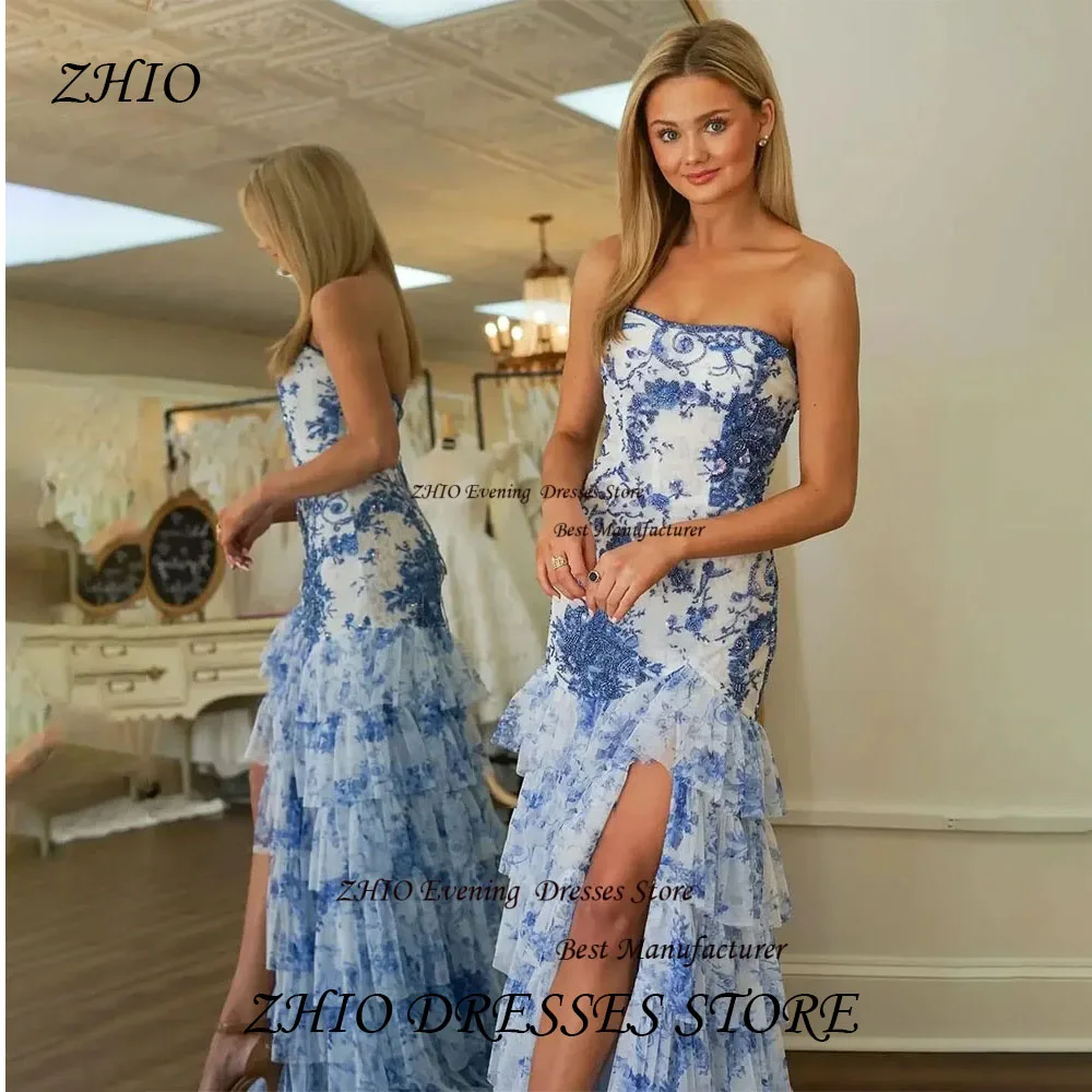 

ZHIO Boho A Line Floral Prom Dress Sweetheart Princess High-Slit Multilayer Evening Vestidos De Novia فساتين السهرة Customized