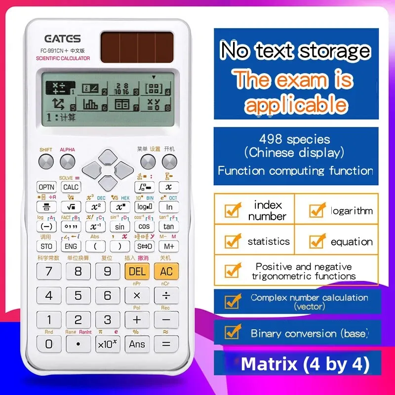 Professional Dual Power Supply Scientific Calculator with LCD Notepad 498 Functions Portable Upgrade for Students