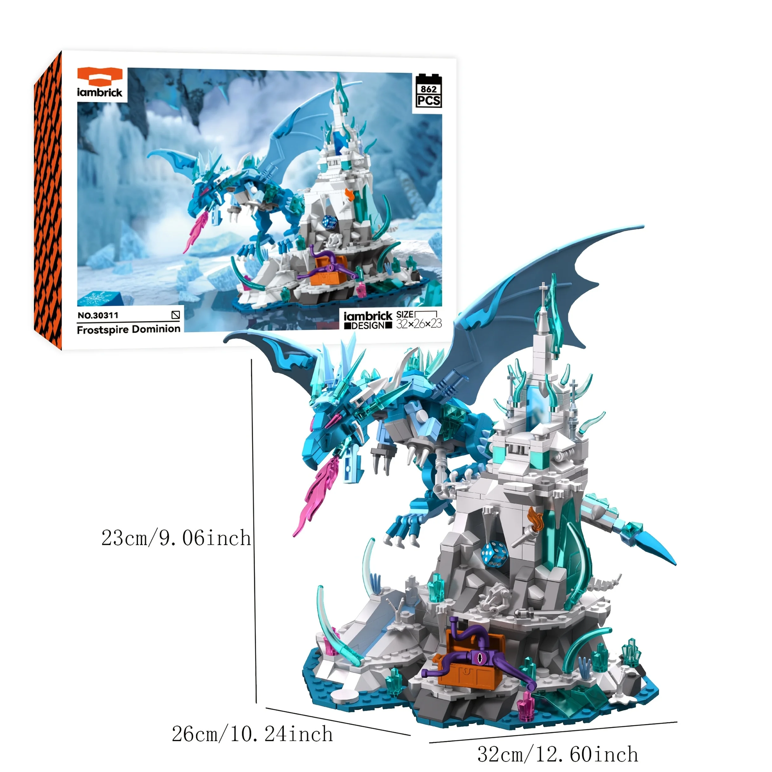 

862 шт. Frostspire Dominion Castle Street View, строительные блоки, игрушки, гигантский дракон, трон, подвижная структура, модель, коллекция подарков
