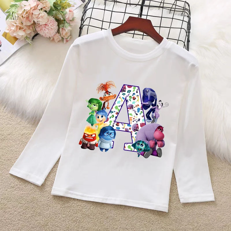 Disney Inside Out 2 Kids Long Sleeve T-shirt Children Cartoon Cute Cotton Top Autumn Boy Girl Anime Print Clothing Fashion Gifts