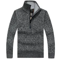 Men's Fleece Thicker Sweater Half Zipper Turtleneck Warm Pullover High Quality Male Slim Knitted Wool Sweaters For Spring 3