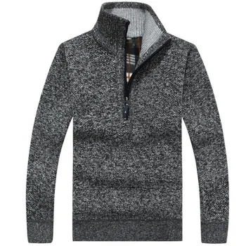 Men's Fleece Thicker Sweater Half Zipper Turtleneck Warm Pullover High Quality Male Slim Knitted Wool Sweaters For Spring 3