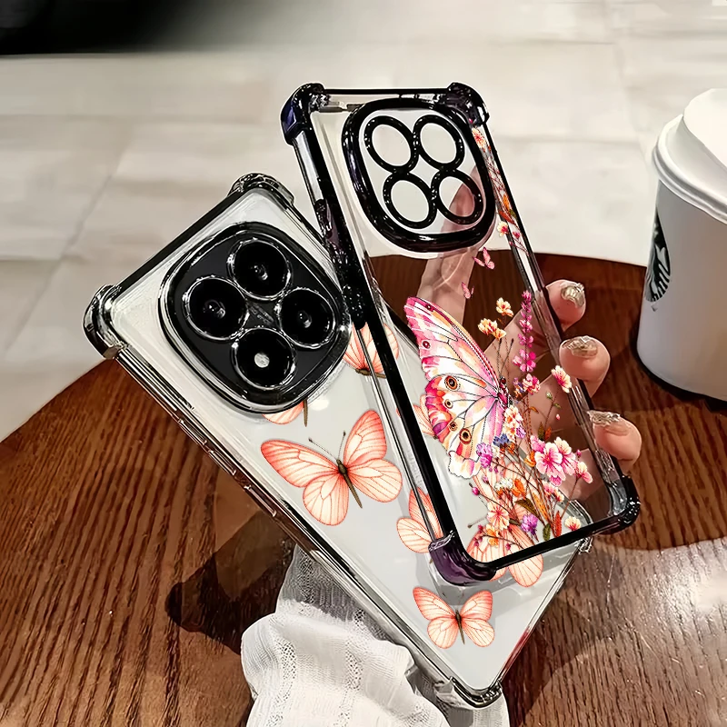 Dustproof Phone Case For Infinix Smart 20 10 Plus 9 8 Pro 7 HD 6 5 Transparent Silicone Pink Floral Butterfly Pattern Cases Capa